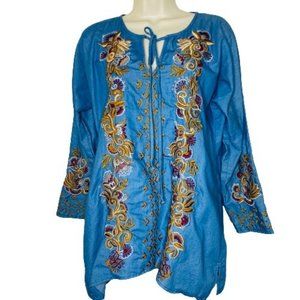 Bronte Womens Small Chambray Tunic Embroiderd Bohe